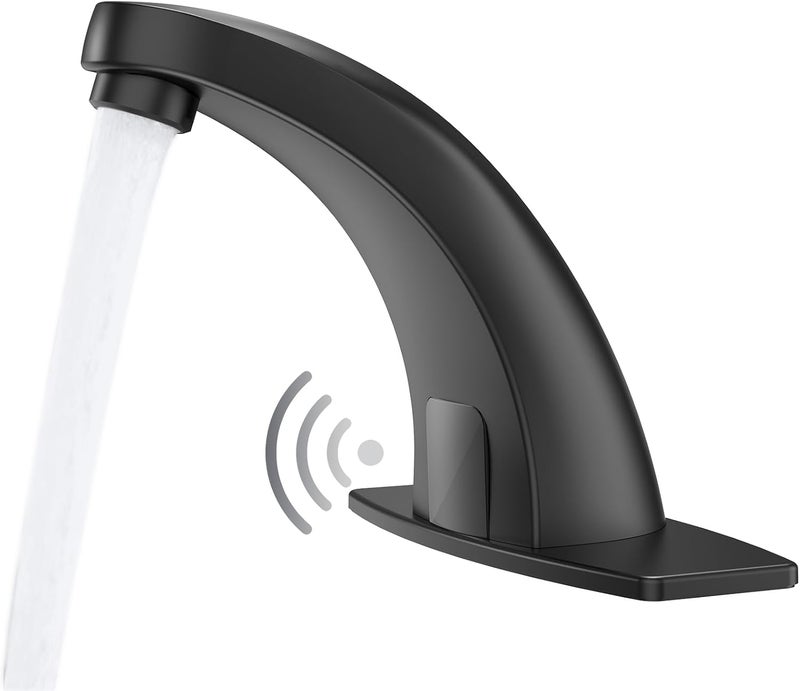 Green Spring Touchless Bathroom Sink Faucets, Automatic Faucet Bathroom Commercial Motion Sensor Faucet Battery or Plug-in Powered with Control Box and Temperature Mixer, Black - Image 1